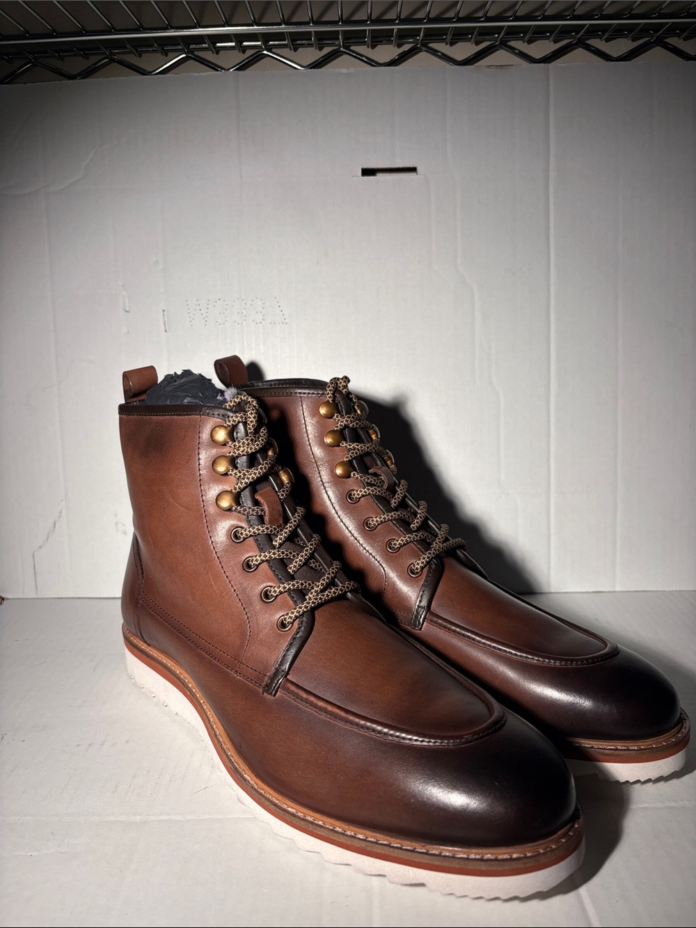 NEW Vintage Foundry Co Brown Leather Lace-Up Work Boots Wool Lining Size 11